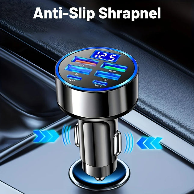 6-in-1 Fast Charging Car Adapter 3.1A Dual Type-C Digital Display Smartphones Tablets Power Banks Black - product image 2