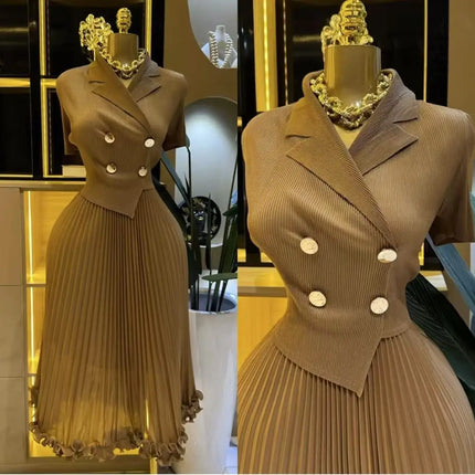 Miyake Hot-selling Pleated Dress 2025 New Summer Dress Women's Fashionable Foreign Style Fake Two-piece Waist Pleated Dress