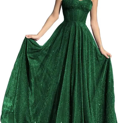 Sparkly Tulle Prom Dresses for Women 2025 Long Corset A Line Spaghetti Straps Glitter Formal Gowns Evening Dress Customized