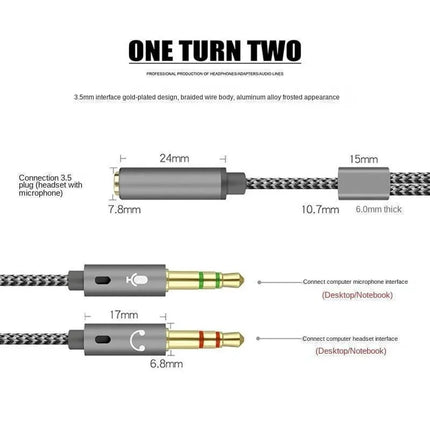 Y Splitter Headphone for Computer 3.5mm 1 Female to 2 Male 3.5mm Mic Audio Y Splitter Cable Headset to PC Adapter AUX Cable