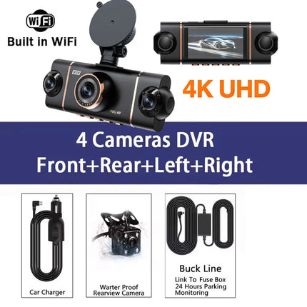 4K Quad Lens Car Camera WIFI Dashcam 360° Coverage Car DVR 24H Parking Monitor Starlight Night Vision Car Security Accessory