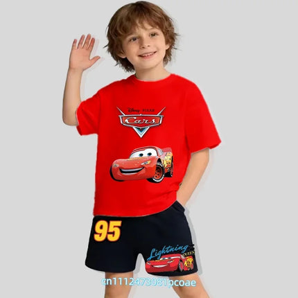 2026 Cars of the Universe Children's Pure Cotton Short-Sleeved Shorts for Boys with Cartoon Print Summer T-shirt Set of 2 Pieces