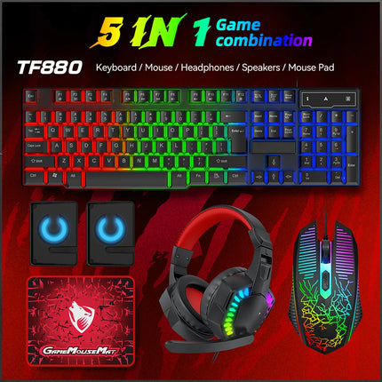5-in-1 Set Gaming Combo Keyboard 4-color Breathing Light Mouse 3.5mm Gaming Headset Gaming Speaker Anti-slip Mouse - product