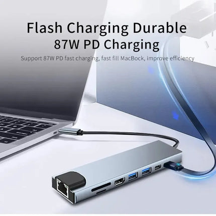 USB-C Hub 8In1 7in2 7in1 USB-C 3.1 To 4K HDMI Adapter with RJ45 SD/TF Card Reader PD Fast Charge for MacBook - product image