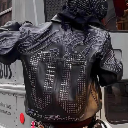 American-style heavy-duty jackets for men vintage embroidery baseball jacket unisex leather jacket motorcycle coats men jacket