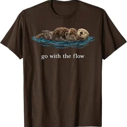 Go with The Flow Sea Otter T-Shirt Y2k Dog Lover Graphic Saying Tee Streetwear Summer Fashion Short Sleeve Blouses Personality