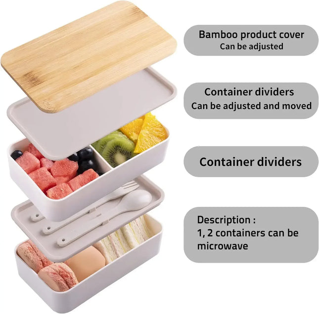 Adult Bento Lunch Box, 2-Tier Food Storage Container Set with Cutlery for Kids/children, Crisper - product image 2