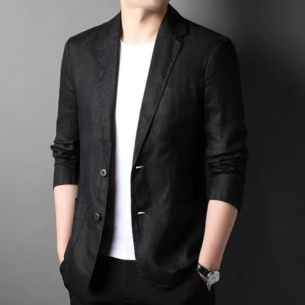 Korean Spring Men's Clothing Thin Style Turn Down Collar Single Breasted Minimalist Fashion Long Sleeve Loose Blazers Jacket Top