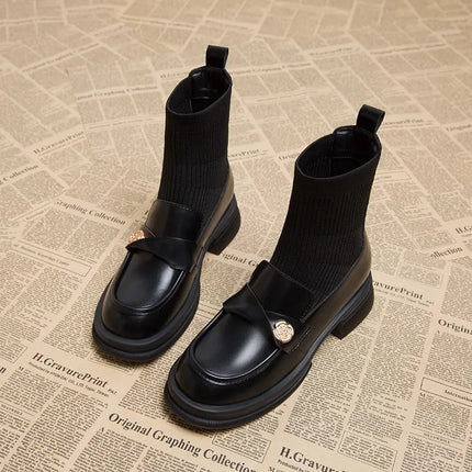 Fashion boots for women in the autumn of 2025versatile and slimming with thick heels and elastic socks