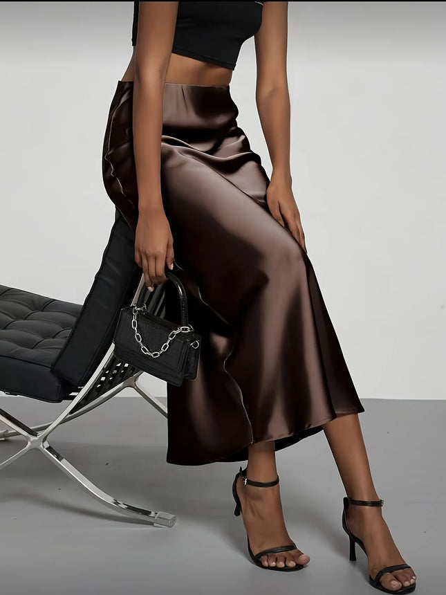 Women's Satin Midi Skirt, High‑waisted Slim Straight, Elegant Draping, Mature Versatile for Commute - product image 2