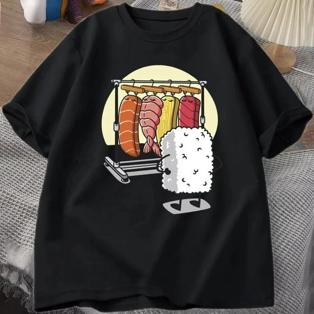 Lustiges Sushi-Grafik-T-Shirt Lässiges Fit T-Shirt Top Damen Herren Kurzarm T-Shirt Mode Harajuku Kawaii T-Shirt Y2K Kleidung