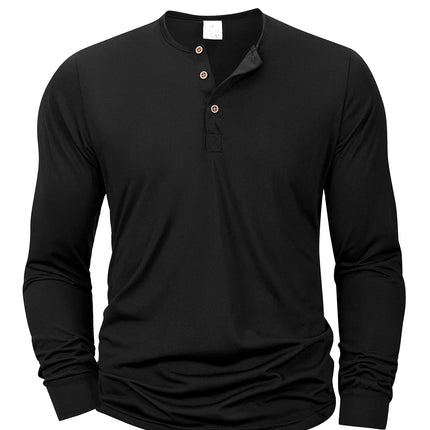 New Men's Henley T-shirts Long Sleeve Basic Casual Band Collar T Shirts Comfortable Soft Pullover Tops Male Tee