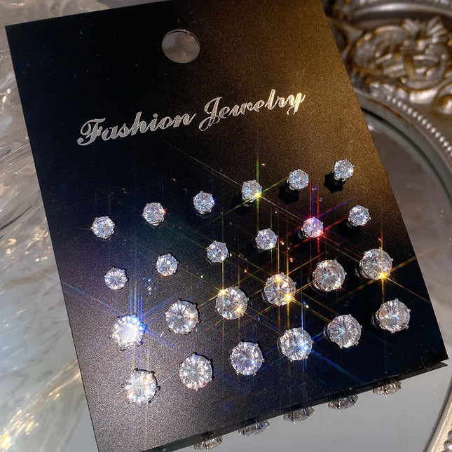 21 Pcs White Shiny Wedding Earrings Set For Women Men Fashion Vintage Crystal Star Heart Design Studs - product image 12