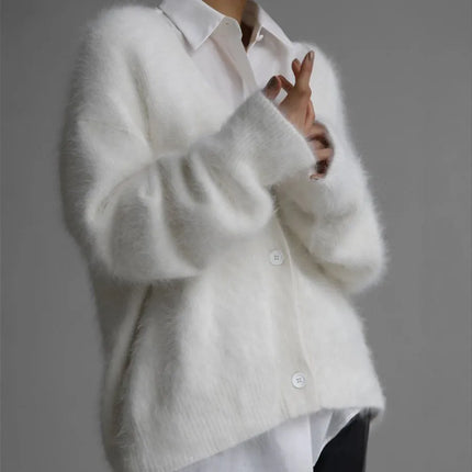 Autumn Winter V Neck Long Sleeve Button Thicken Fluffy Soft Loose Cardigan Knitted Sweater Coats PYMYFZC-9902