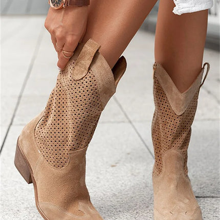 2023 Winter Women's Ankle Boots Designer Fashion High Heel Women's Shoes Burnt Flower Suede Low Sleeve Women's Boot Trend