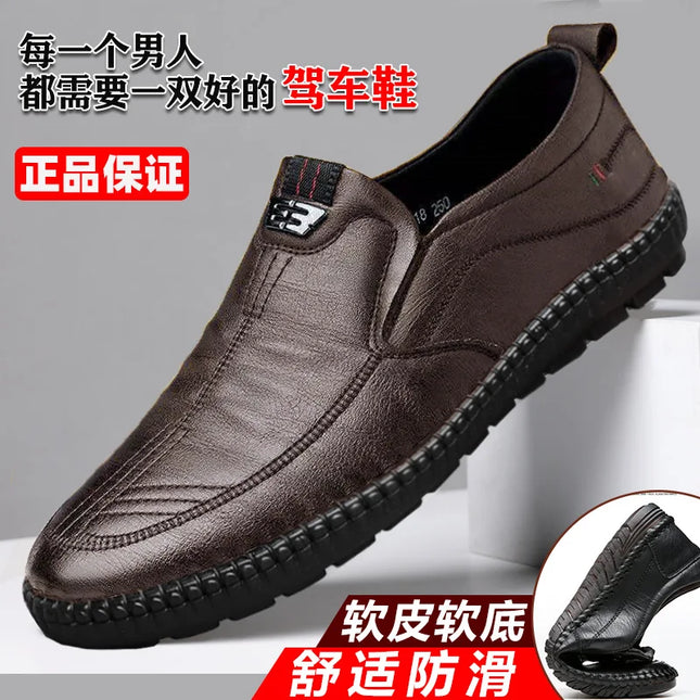 Mens PU Leather Loafers Non Slip Walking Flats Breathable Outdoor Slip on Casual Shoes for Male - product view 2