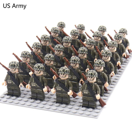 WW2 24pcs/Lot Military Soldiers Building Blocks Set Weapons Soviet US UK China France Army Action Figures Bricks Toys Kids Gifts