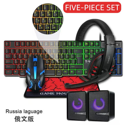 T-WOLF Thunderwolf TF880 Wired Keyboard, Mouse, Headphones and Audio Five-piece E-sports Game Enjoy Super Fast - product imag