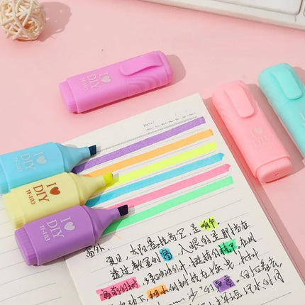 6Pcs Cute Ice Cream Highlighters Set Mini Marker Pens Kids Stationery Students Drawing Painting Tool Student School Supplies New