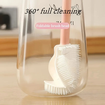 Foldable 360 Degree Comprehensive Cleaning Silicone Brush With Long Handle Design, Reusable For Bottles And Cups - product im