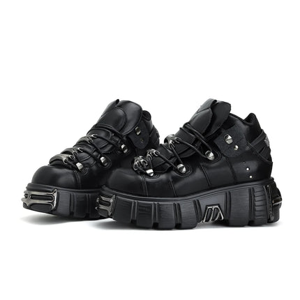 2026 New Brand Punk Style Women Shoes Lace-up heel height 6CM Platform Shoes Woman Rock Boots Metal Decor Woman Sneakers
