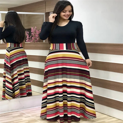 Dress Women Summer bohemain digital printing color matching round neck short sleeve hot style Dresses Casual Vestidos YRW6881