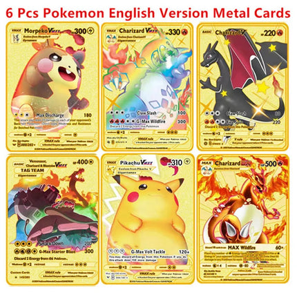 English Version Pokemon Metal Card Anime Figure Pikachu Charizard Mewtwo Battle Trading Game Collection Cards Model Toy Gifts
