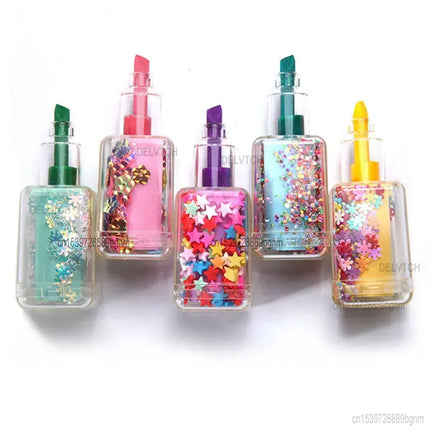 5Pcs Set Mini Sequin Nail Polish Bottle Highlighter Cute Kawaii Fluorescent Pen Art Graffiti Marker Painting Drawing Stationery