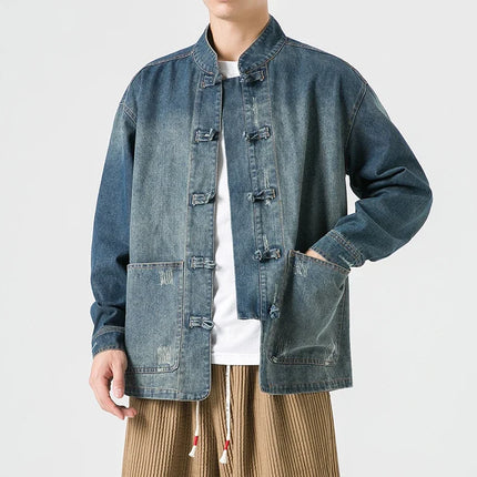 Chinese Style Denim Jacket Men Streetwear Oriental Clothes Autumn Male Jeans Coat Vintage Fashion Hip Hop Loose Outwear