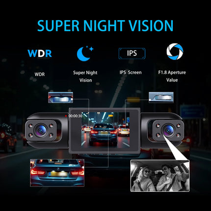 4-Channel 1080P Dash Camera Front Rear Left Right Camera Night Vision Adjustable Lens DVR with 64GB Card for Vehicle Safety