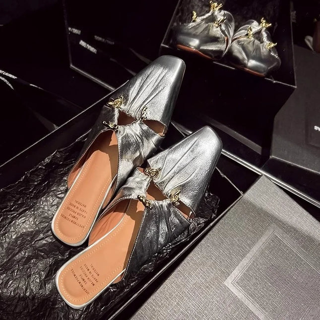 2025 New Fashion Low Heel Women  Shoe Women Narrow Band Silver Flats Bling Bling Gold Round Toe Spring Footwear