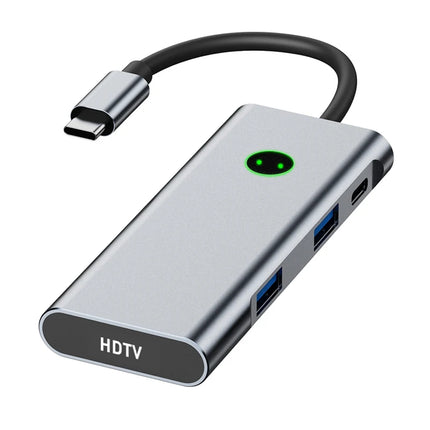 7-in-1 USB C Hub 4K60Hz HDTV One-Tap Screen Off 2xUSB-A 3.2 10Gbps 2xUSB-C 3.2 10Gbps PD 100W Aluminum for Laptop Home Office