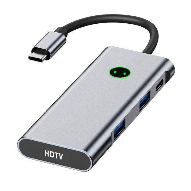 7-in-1 USB C Hub 4K60Hz HDTV One-Tap Screen Off 2xUSB-A 3.2 10Gbps 2xUSB-C 3.2 10Gbps PD 100W Aluminium für Laptop Home Office