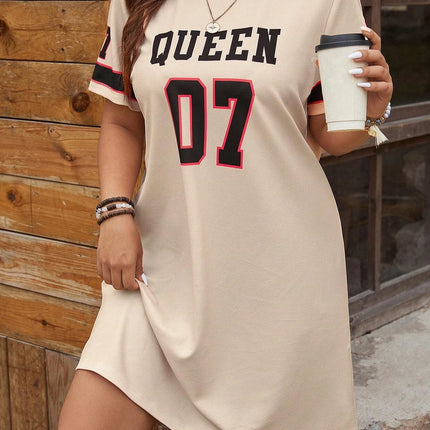 Plus Size Women's Summer Music Festival Pattern Sporty Casual Letter Print Fashionable 07 Printed Jersey Tenniscore Dress
