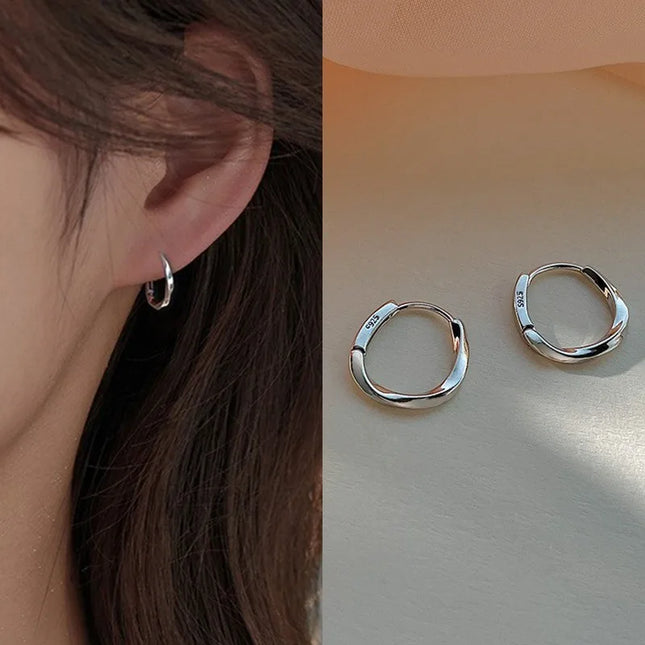 925 Sterling Silver Round Stud Earrings for Women Simple Inlaid Design Hoops Earrings Wedding Party - product image 2