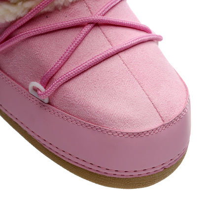 Free Ship Women Snow Boots Warm Plush Comfortable Platform Shoes Lady Lace-up Mid-Calf Pink Boots Non-slip Winter Shoes Booties