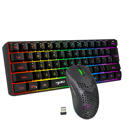 HXSJ 60% Wireless Gaming Keyboard and Mouse Combo,LED Backlit Rechargeable 2000mAh Battery,Mini Mechanical Feel - product ima