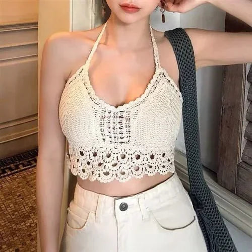 2026 Crop Tops Retro Wild Hollow Perspective Tassel Sexy Spaghetti Strap Tanke Top Women Built In Bra - product image 5