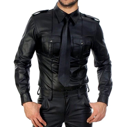 Men's PU Leather Jacket Blouse, Long Sleeve, Fashion, New