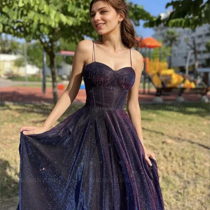 Sparkly Tulle Prom Dresses for Women 2025 Long Corset A Line Spaghetti Straps Glitter Formal Gowns Evening Dress Customized