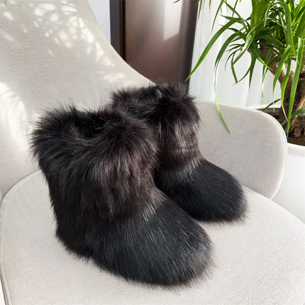 Women Faux Fur Fluffy Plush Furry Boots Comfortable Female Snow Boots Fur Shoes Outdoor Mid Calf Boots