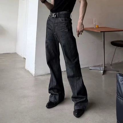 FEWQ American Style Retro Solid Color Embroidered Men's Jeans Full Length Casual Flared Pants Spring New Tide 24W1101