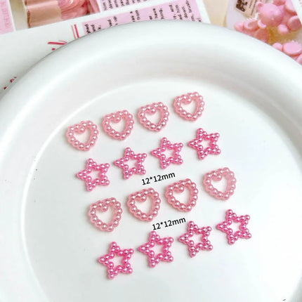 100Pcs/Bag Cute Bow Flower Star Heart Nail Charms Randomly Mixed Sweet Hollow Pearl Heart Nail Art Decorations Accessories