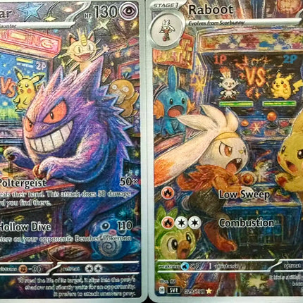5Pcs Pokemon crayon style Zeraora Lucario Gengar Raboot holo cards Pokemon gift Art Pokemon flash card gift