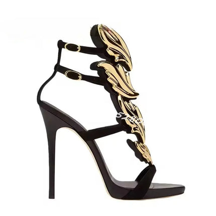 Silver Mirrored Wing Sandals Luxury Women Summer Pumps Leaf Winged Sandals Stiletto Heels Shoes For Summer Party Dress Shoes