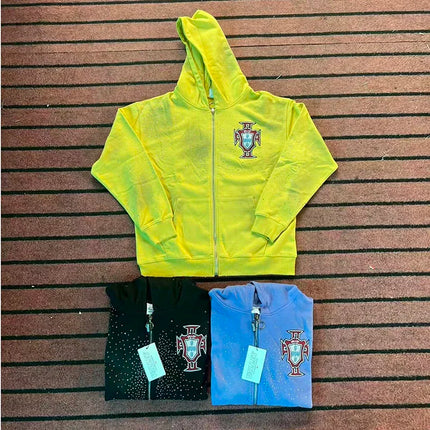 E Washed BlackHole Set with Diamonds Fashion  Men 1:1 High Street Women Streetwear American Streetwea zipper VA Hoodies