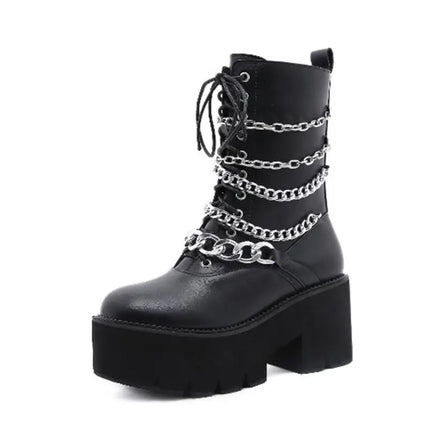 New sexy High heels Fashion Ankle Boots For Women High Heels Casual Cut-outs Buckle Round Toe Chain Thick Heels Platform Shoes