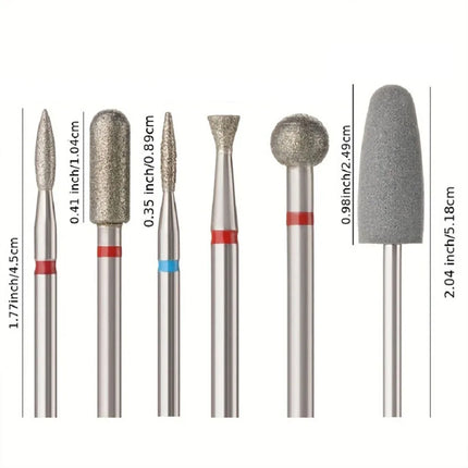 6Pcs Diamond Sand Nail Files Drill Cuticle Polishing Bit Nail Grinding Head Electric Manicure Set for Removing Acrylic Nails Gel