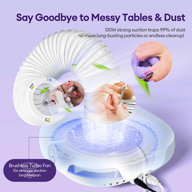 130W Nail Dust Suction Collector Fan Vacuum Cleaner Manicure Machine Tools Strong Power UV Gel Polish Dust Fans Art Equipment