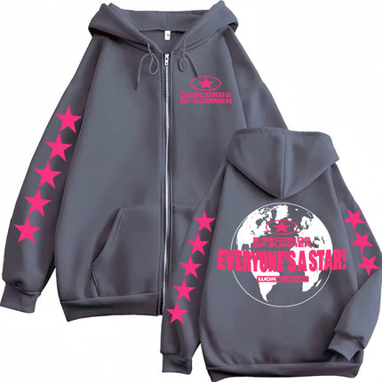 2026 5 Seconds of Summer Everyone's A Star World Tour Zip Up Hoodies Men Women Harajuku Hip Hop Gothic Jacket Sweatshirt Hoodie
